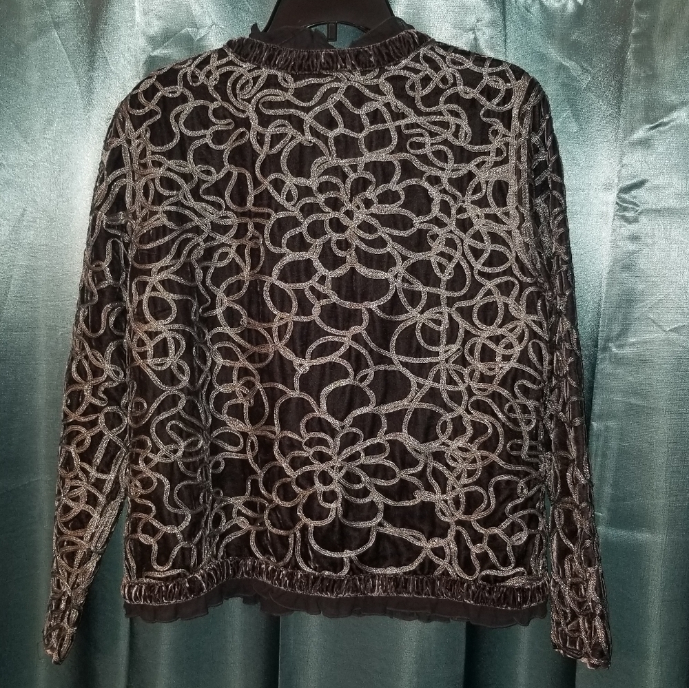 Chico's Silver Embroidered Ruffled Jacket - Picture 2 of 4